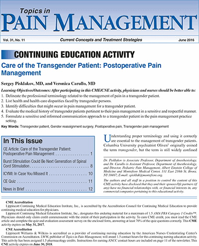 Topics in Pain Management