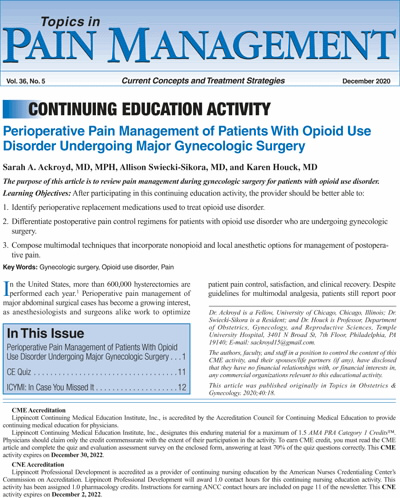 Topics in Pain Management