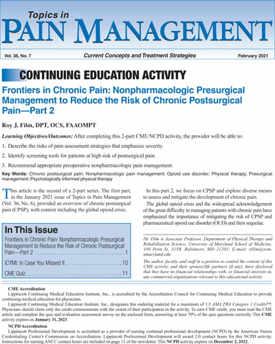 Topics in Pain Management