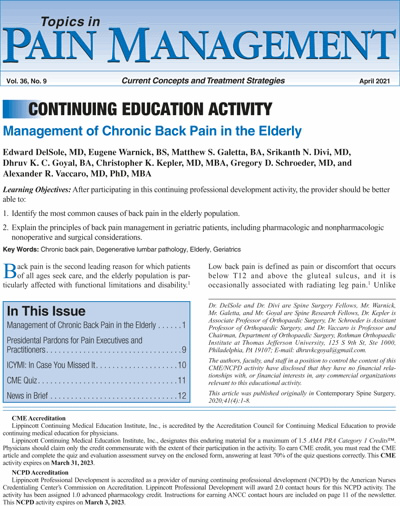 Topics in Pain Management