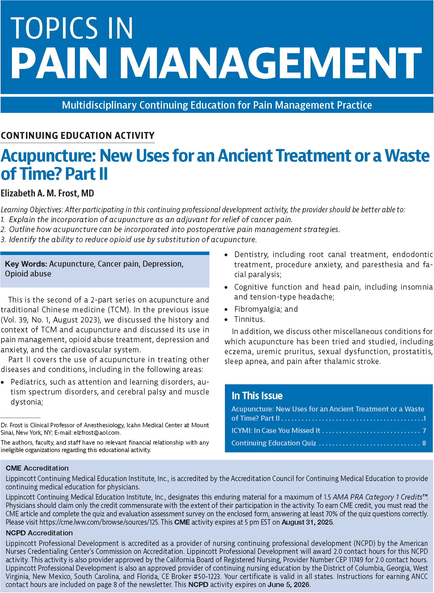 Topics in Pain Management