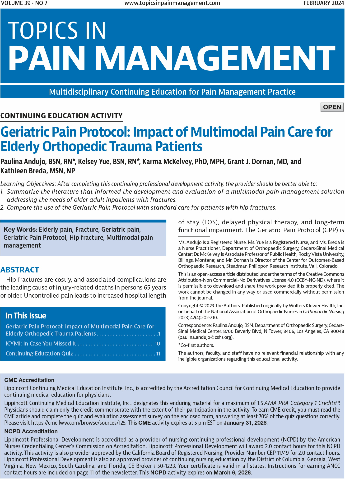 Topics in Pain Management