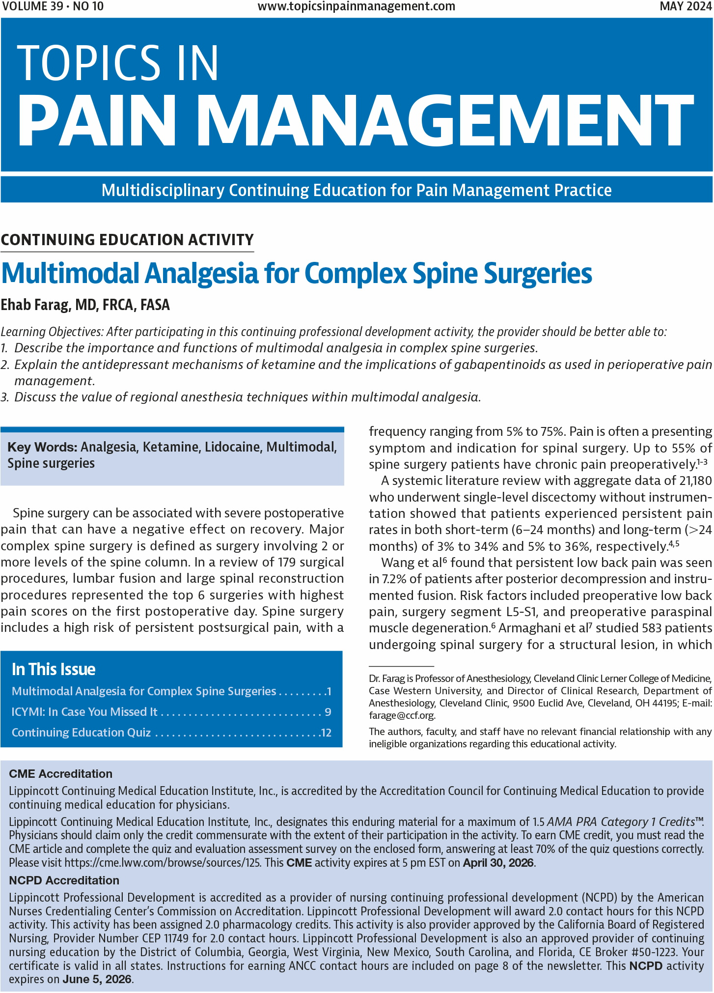 Topics in Pain Management