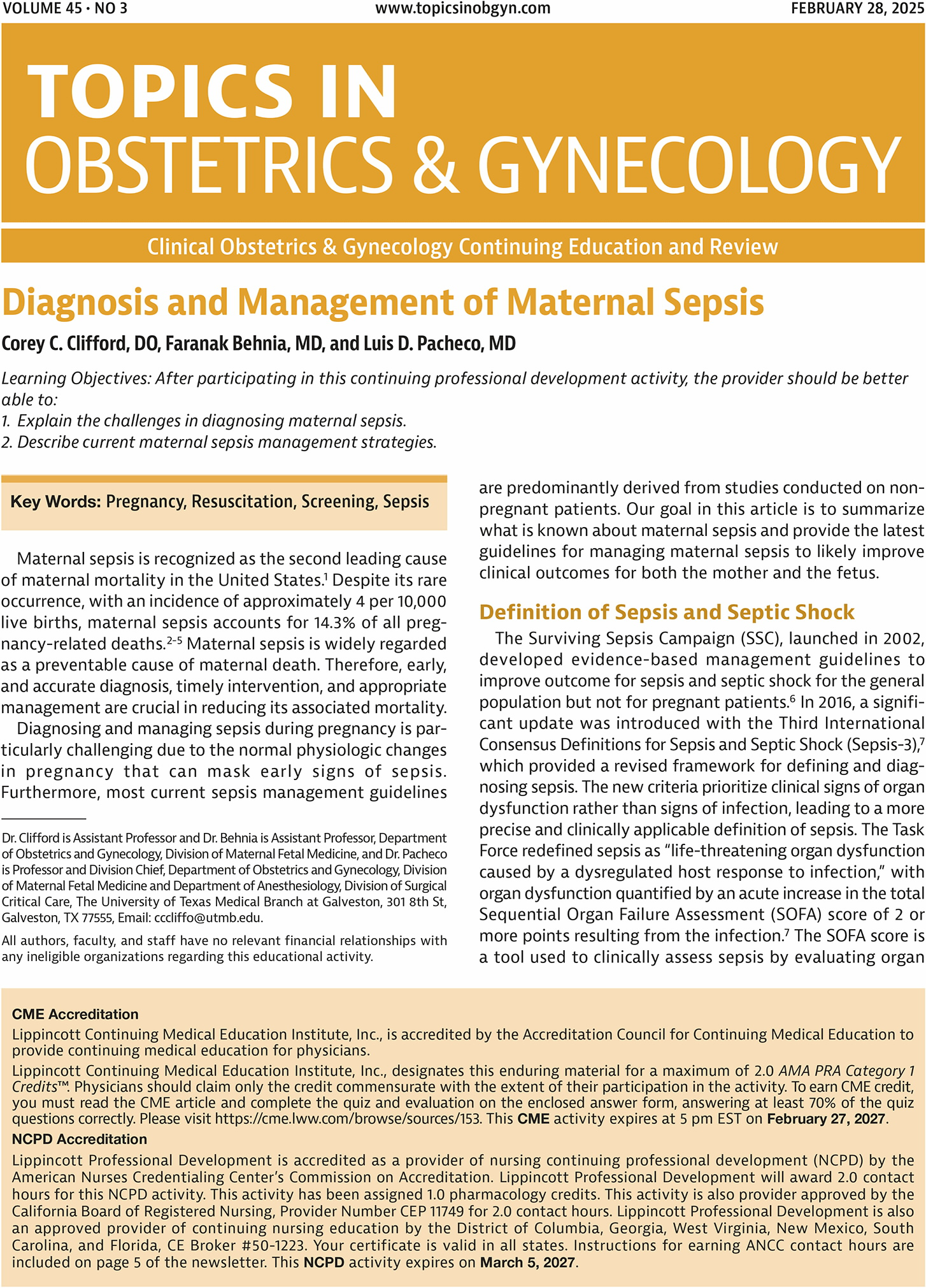 Topics in Obstetrics & Gynecology